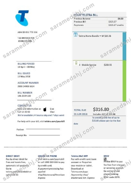 Australia Telstra telecommunications utility bill